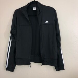 ADIDAS Womens Black 3 Three Stripes Track Full Zipper Jacket Sz Large